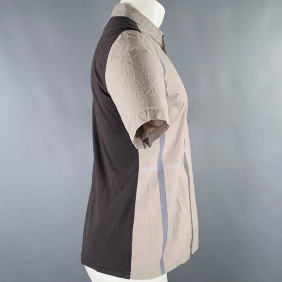 STEPHAN SCHNEIDER Size M Grey Taupe Mixed Fabrics Cotton Short Sleeve Shirt - Picture 2 of 4